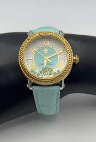 Judith Ripka Gold Tone Teal Watch Watch Measures 7.5" Adjustable Band Watch is Not Tested