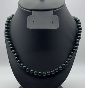 Dark Jade Round Bead Necklace Necklace Measures 19"