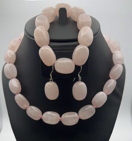 GSJ Sterling Silver Rose Quartz Set Necklace Measures