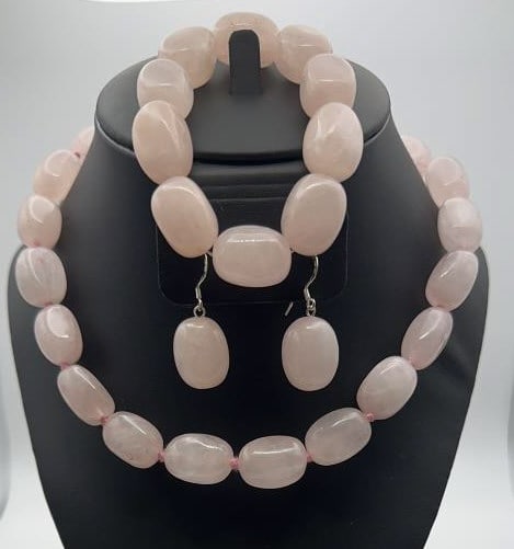 GSJ Sterling Silver Rose Quartz Set Necklace Measures (1 of 9)