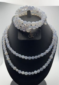 Sterling Silver Blue Chalcedony Set Necklace Measures
