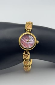 Lee Sands Gold Tone Coral Band Watch Watch Measures 7" Watch is Not Tested