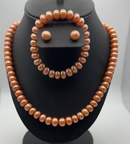 Honora Sterling Silver Clasp Pink Pearl Set Necklace Measures