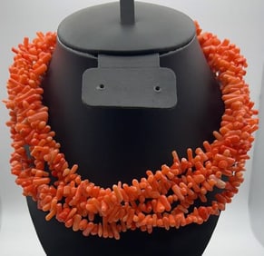 Sterling Silver Clasp Coral Necklace Necklace Measures 17.5" Necklace Weighs 166 Grams