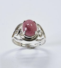 Sterling Silver Rhodochrosite Ring Size 7.5  Ring Weighs 3.9 Grams