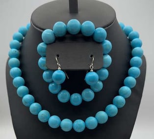 Lee Sands Blue Dyed Howlite Necklace Set Necklace Measures