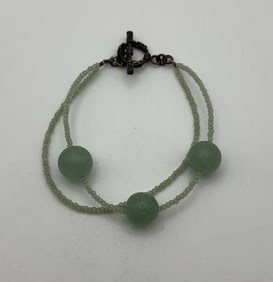 Dyed Jade Bead Double Strand Bracelet Bracelet Measures 7.5" Bracelet is silver tone