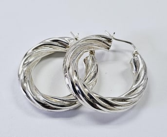 Sterling Silver Twisted Hoop Earrings Earrings weigh 12.3 Grams