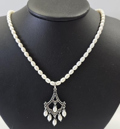 Honora Sterling Silver Pearl Drop Necklace Necklace weighs 22.5 Grams Measures 22": Necklace weighs 22.5 Grams Measures 22"