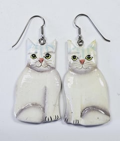 Hand Painted Wooden Lacquer Cat Earrings Hand Painted Wooden Lacquer Cat Earrings