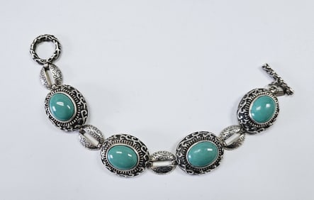 BJ Sterling Silver Turquoise Link Bracelet Bracelet weighs 39.0 Grams