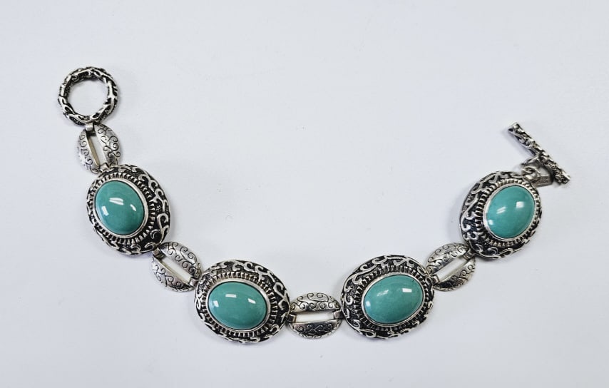 BJ Sterling Silver Turquoise Link Bracelet Bracelet weighs 39.0 Grams (1 of 8)