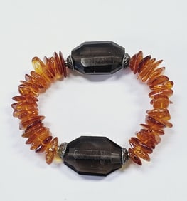 Amber & Smoky Quartz Stretch Bracelet Bracelet 27.7 Grams
