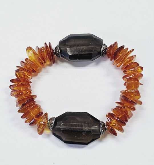 Amber & Smoky Quartz Stretch Bracelet Bracelet 27.7 Grams (1 of 5)