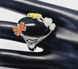 Sterling Silver Domed Onyx Multi Gemstone Ring Ring weighs 11.0 Grams Size 9