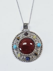 .925 Carnelian Turquoise Lapis Tigers Eye Neckace Necklace weighs 23.6 Grams Measures 20"