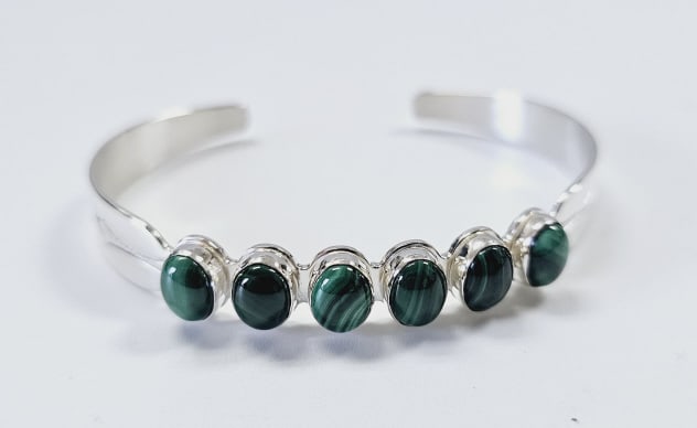 Jay King Sterling Silver Malachite Bangle Bracelet Bracelet weighs 15.0 Grams (1 of 6)