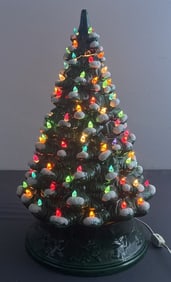 Vintage Holland Mold Ceramic Christmas Tree Green ceramic tree with white snow caps. Comes with two