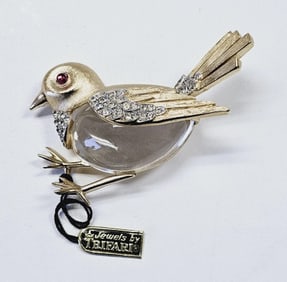 Vintage Crown Trifari Jelly Belly Bird Brooch Comes with original