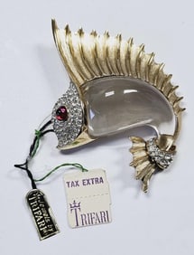 Vintage Crown Trifari Fish Jelly Belly Brooch With original
