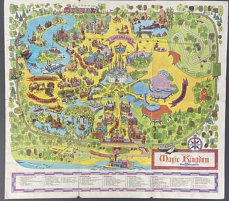 Walt Disney World Magic Kingdom Map 1971 Vintage 1970's birdseye view drawing of the Magic Kingdom
