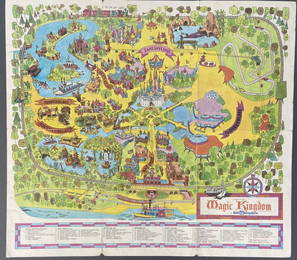 Walt Disney World Magic Kingdom Map 1971 Vintage 1970's birdseye view drawing of the Magic Kingdom
