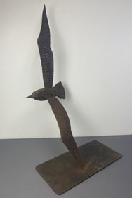 Brutalist Seagull Mid Century Sculpture Heavy cast iron sculpture of a seagull in flight. Unsigned,