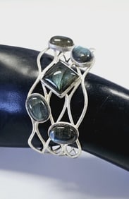 Sterling Silver Labradorite Cuff Bracelet Bracelet weighs 32.0 Grams