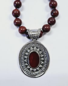 Sterling Silver Carnelian Statement Necklace India Necklace weighs 119.4 Grams Measures 18"