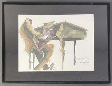 Leo Meiersdorff Jazz Piano Watercolor Print Watercolor print of a jazz pianist by Leo Meiersdorff