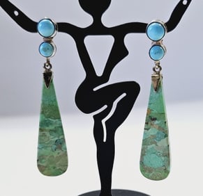 Sterling Silver Turquoise Slab Drop Earrings Earrings weigh 8.4 Grams