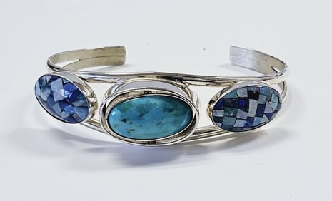 Jay King Silver Turquoise & Opal Reversible Cuff Bracelet weighs 25.9 Grams