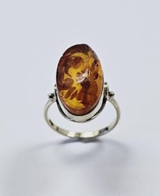 Vintage Soviet Russian Silver 875 Amber Ring Ring weighs 3.3