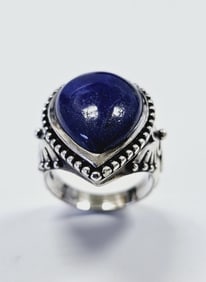Sterling Silver Large Pear Shaped Lapis Ring Ring weighs 13.8 Grams Size 9