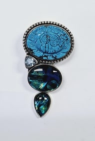 Amy Kahn Russel Sterling Turquoise Abalone Topaz Pendant weighs 25.6 Grams
