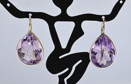 14K Yellow Gold Tear Drop Amethyst Earrings Earrings weigh 4.9 Grams