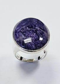 Sterling Silver Large Charoite Ring Ring weighs 15.6 grams Size 9