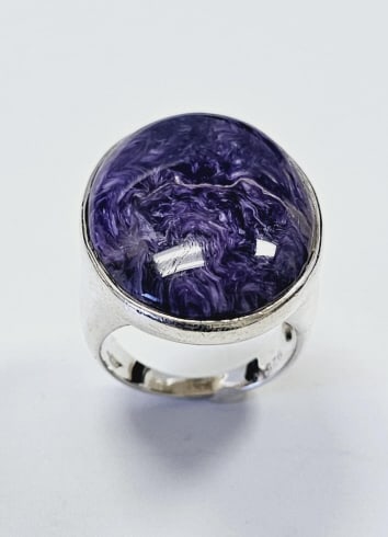 Sterling Silver Large Charoite Ring Ring weighs 15.6 grams Size 9 (1 of 8)
