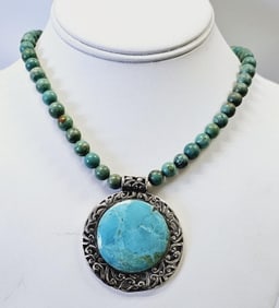 Barse Sterling Silver Turquoise Beaded Necklace Necklace weighs 55.9 Grams Measures 20"