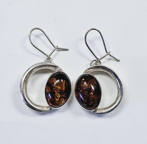 Sterling Silver Baltic Amber Hoop Earrings Earrings weigh 5.3 Grams