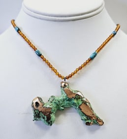 Sterling Amber Turquoise & Natural Copper Necklace Necklace weighs 34.0 Grams Measures 24"