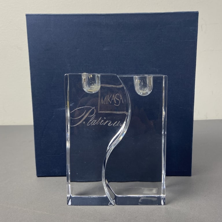 Mikasa Platinum Candlestick Holders with Box Mikasa Platinum Prism XY Candle Holders, 6 inches tall. (1 of 5)