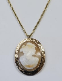 14K & 10K Gold Cameo Necklace Necklace weighs 8.1 Gram Measures 18" Cameo is 10K Chain is 14K