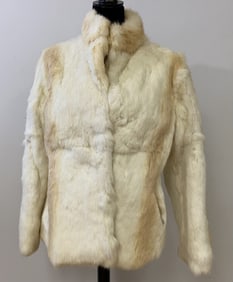 Two Tone Rabbit Fur Coat Size Small As Is White and tan rabbit fur coat, size small. Tear in left