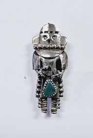 Sterling Silver Turquoise Kachina Brooch Brooch weighs 9.0 Grams