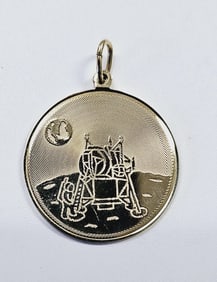 1969 14K Yellow Gold Moon Landing Pendant Pendant weighs 6.1 Grams
