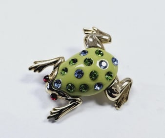 Vintage Enamel Rhinestone Gold Tone Frog Brooch Vintage Enamel Rhinestone Gold Tone Frog Brooch