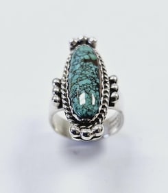 M Spencer Navajo Sterling Silver Turquoise Ring Ring weighs 9.4 Grams Size 6