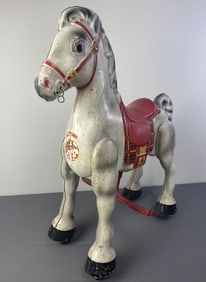 Vintage Mobo Bronco Ride on Horse Toy Pressed steel toy horse, made in England by D Sebel & Co.
