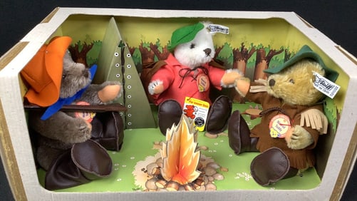 1983 Steiff Nimrod Teddy Roosevelt Camping Set #6908 0210/22 & Certificate of